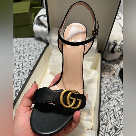 Gucci Black Heels with Gold Logo - Picture 1 of 9